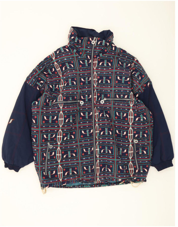 VINTAGE Mens Bomber Jacket UK 40 Large Navy Blue Geometric Nylon Vintage Vintage and Second-Hand Vintage from Messina Hembry 