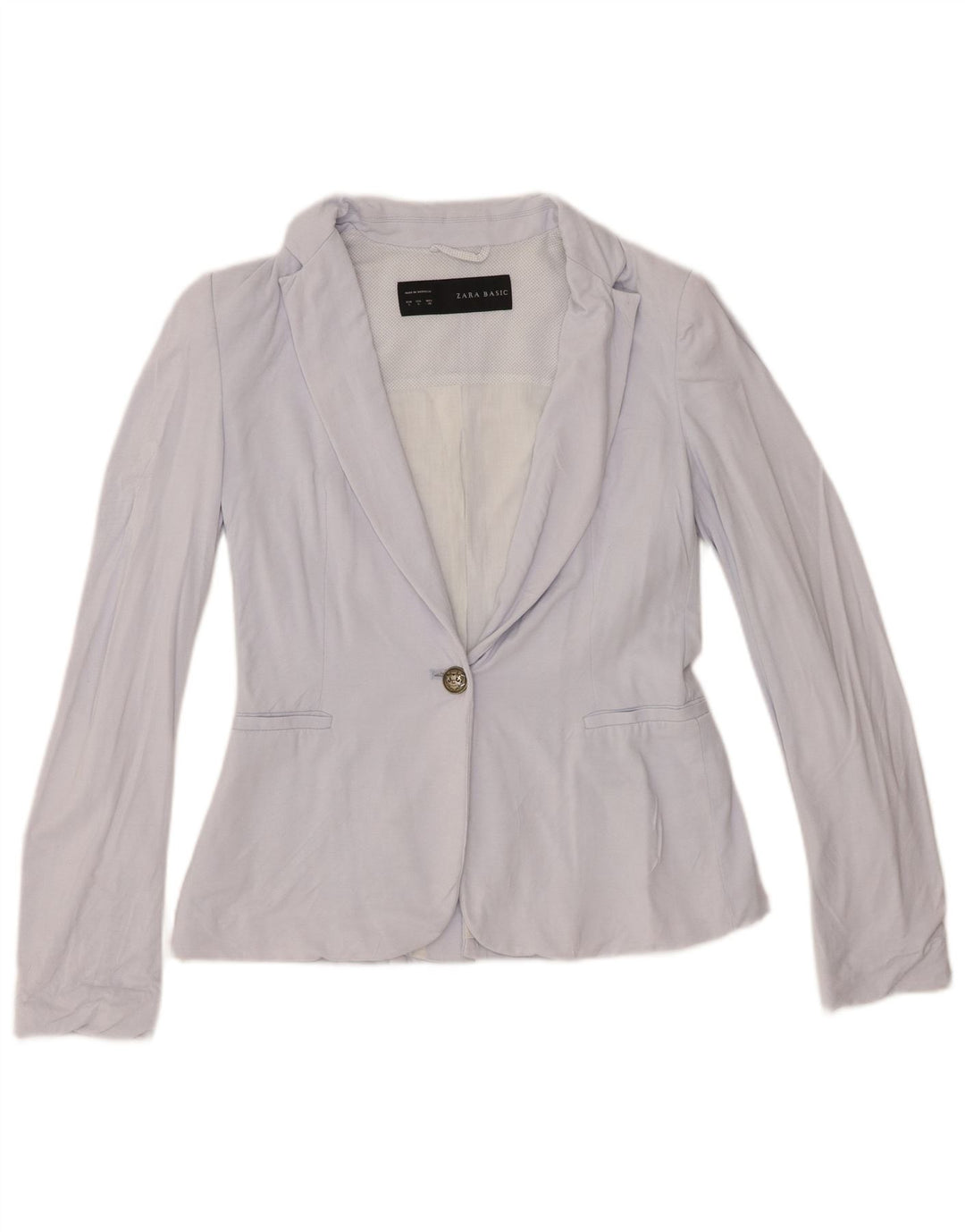 Zara Mujer Chaqueta Blazer De 1 Botón UK 10 Small Azul Algodón
