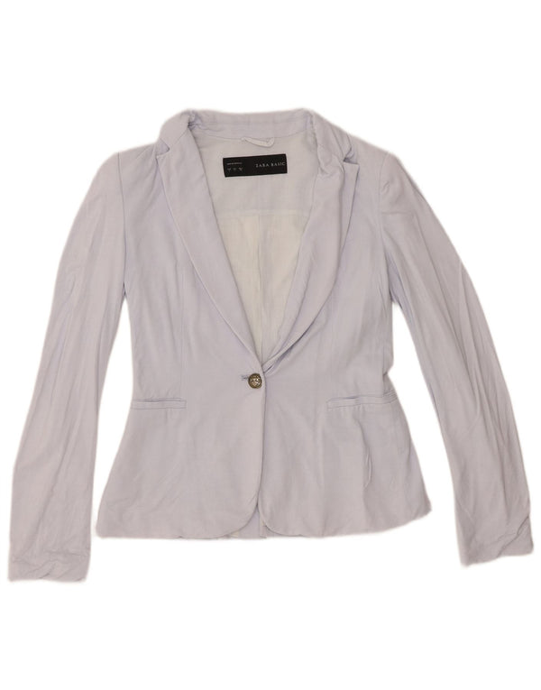 Zara Mujer Chaqueta Blazer De 1 Botón UK 10 Small Azul Algodón