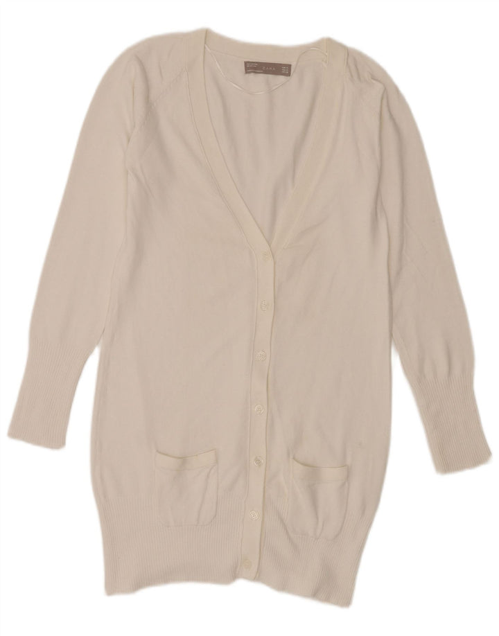 Zara - Cárdigan largo para mujer, talla 40, algodón blanco mediano