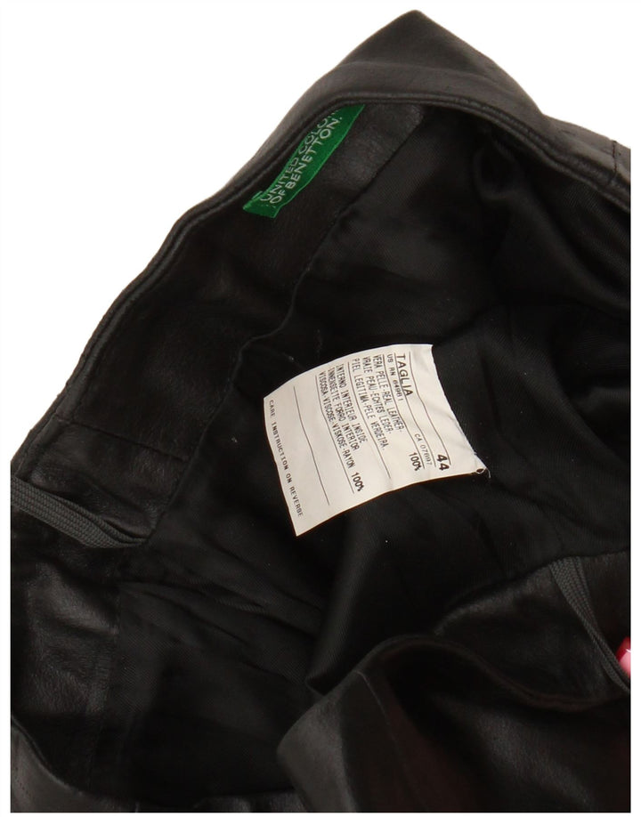 Falda De Cuero Benetton Mujer IT 44 Medium W30 Cuero Negro