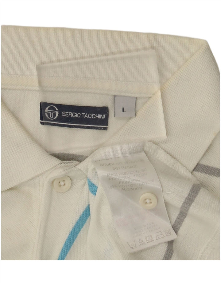 Sergio Tacchini Polo Hombre Algodón Rayas Blanco Grande
