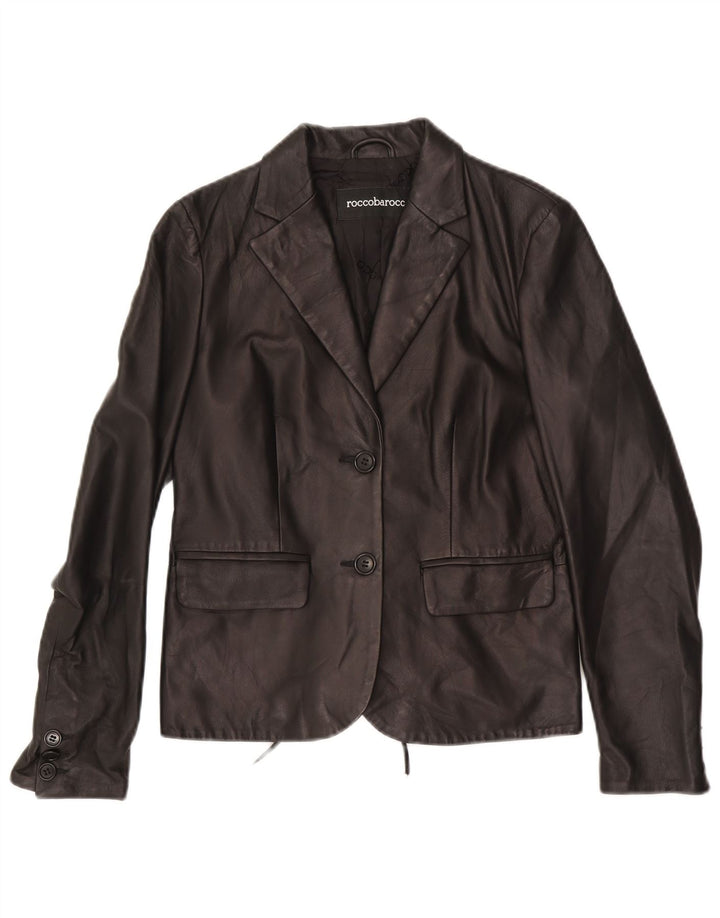 ROCCOBAROCCO Chaqueta tipo blazer de 2 botones para mujer IT 42 Cuero negro mediano