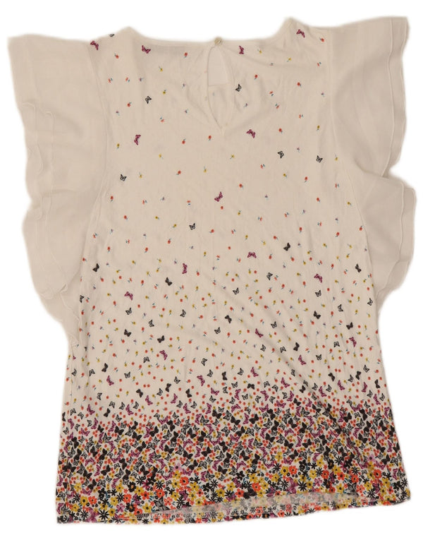 Oasis Blusa para Mujer Top UK 10 Small White Floral Viscose Butterfly