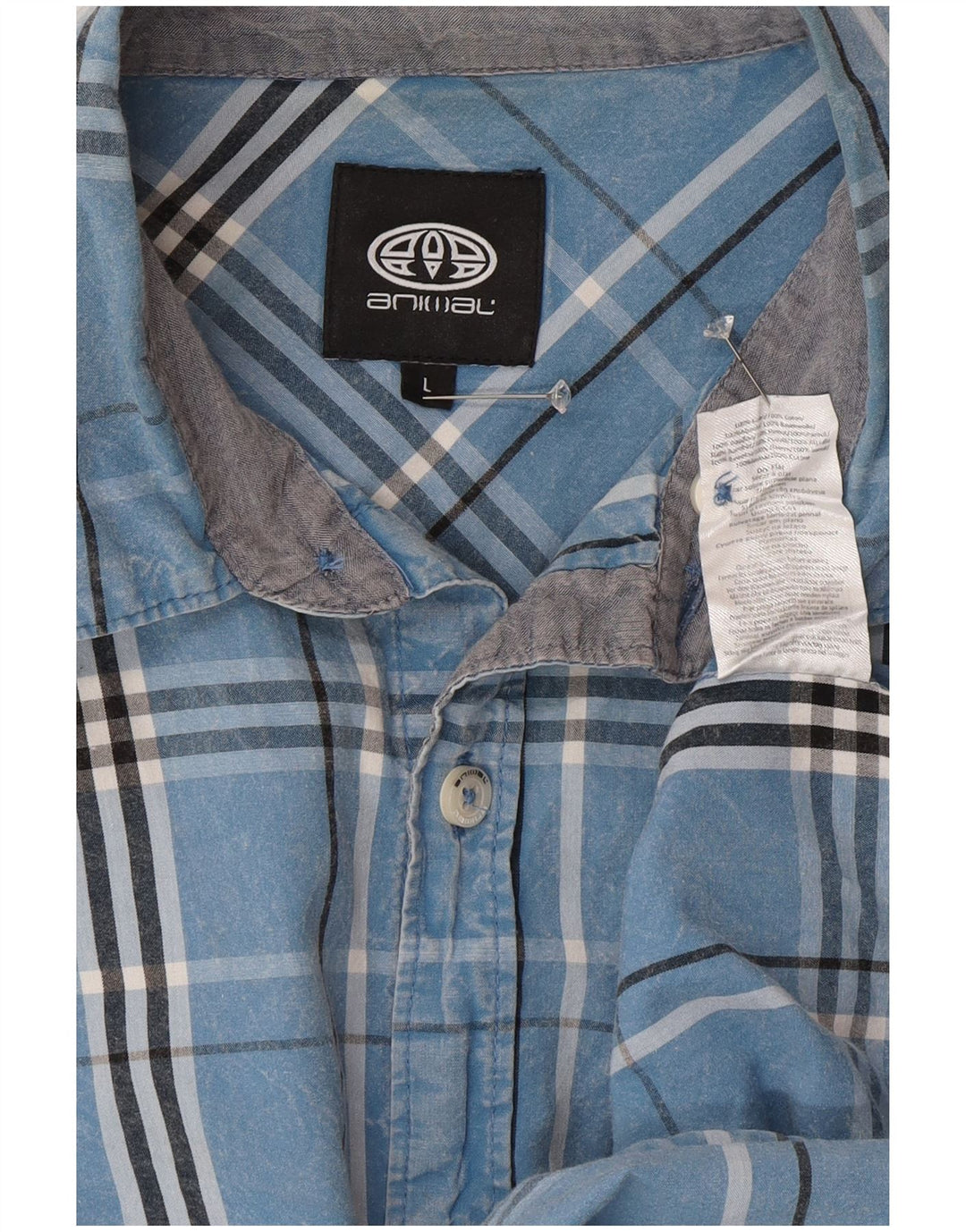 Camisa de manga corta para hombre Animal Algodón a cuadros azul grande