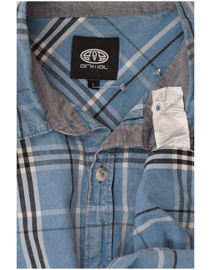 Camisa de manga corta para hombre Animal Algodón a cuadros azul grande