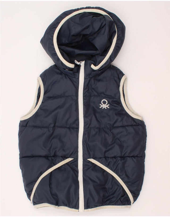 Benetton Chaleco Acolchado Con Capucha Para Niños 6-7 Años Small Azul Marino Poliéster