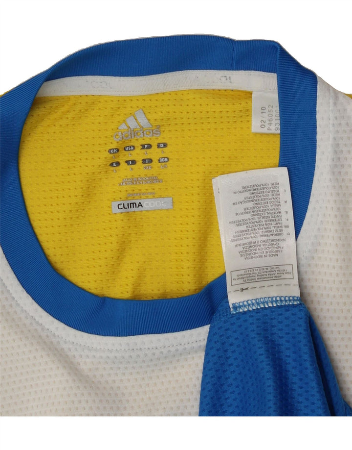 ADIDAS Mens Climacool T-Shirt Top Large Blue Colourblock Polyester Vintage Adidas and Second-Hand Adidas from Messina Hembry 