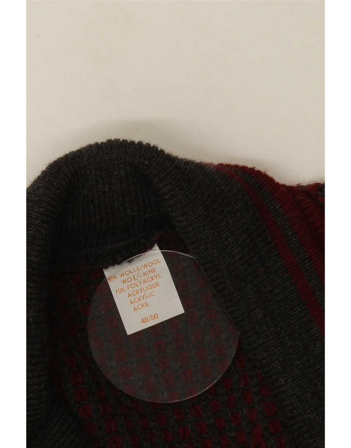 Vintage Mens Cardigan Suéter IT 48/50 Lana Media Borgoña