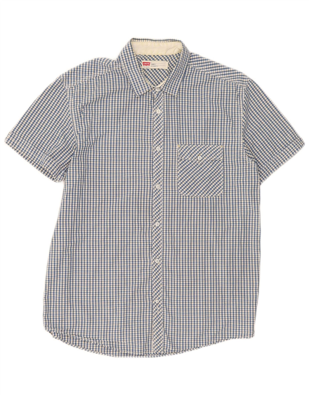 Levi's Camisa de manga corta de ajuste estándar para hombre, algodón a cuadros azul grande