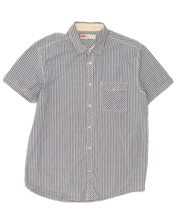Levi's Camisa de manga corta de ajuste estándar para hombre, algodón a cuadros azul grande