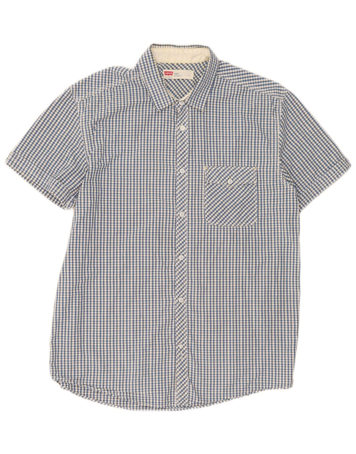 Levi's Camisa de manga corta de ajuste estándar para hombre, algodón a cuadros azul grande