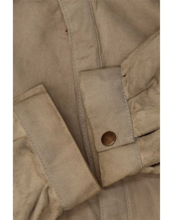 Vintage hombres ante Racer chaqueta IT 50 grande beige colorblock cuero
