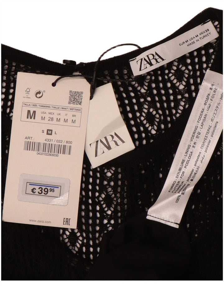 ZARA Vestido tipo jersey de manga corta para mujer UK 40 Mediano Negro Poliéster
