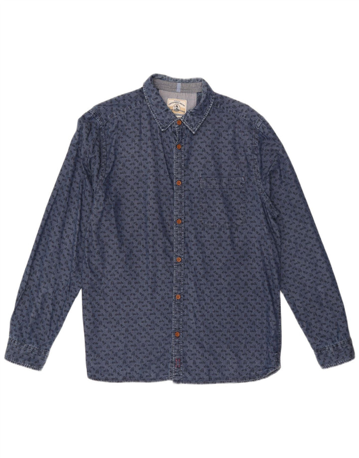 Camisa de corte slim con estampado abstracto de hombre de White Stuff en algodón azul grande