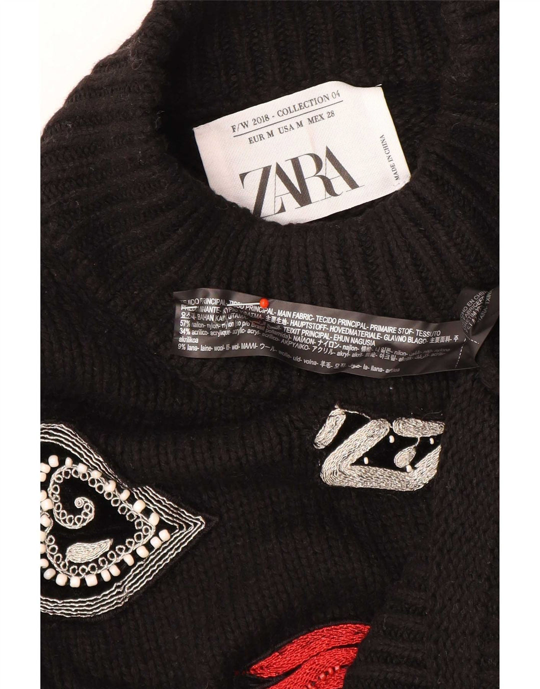 Zara - Jersey con cuello de tortuga gráfico para mujer, talla 40, talla M, color negro