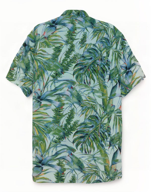 Vintage hombres hawaiano manga corta camisa medio turquesa floral viscosa