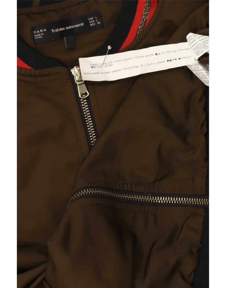 Zara Mujer Chaqueta Bomber UK 40 Grande Caqui Poliéster