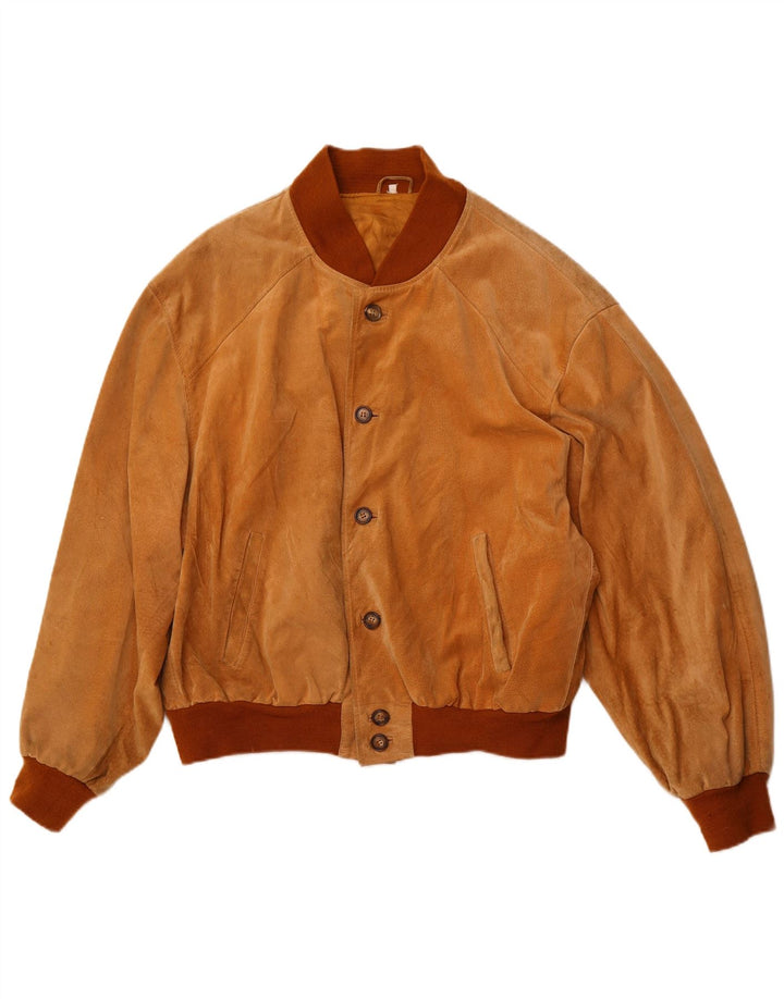 VINTAGE Chaqueta bomber de ante para hombre Reino Unido 42 XL Cuero marrón