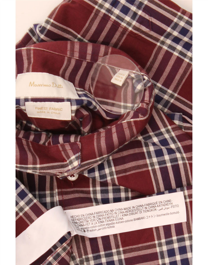 Camisa Massimo Dutti Hombre Algodón Cuadros Burdeos Medio