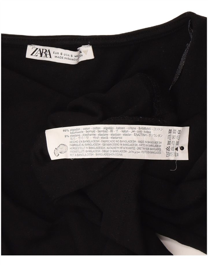 Zara Mujer Crop Top Manga Larga UK 8 Small Algodón Negro