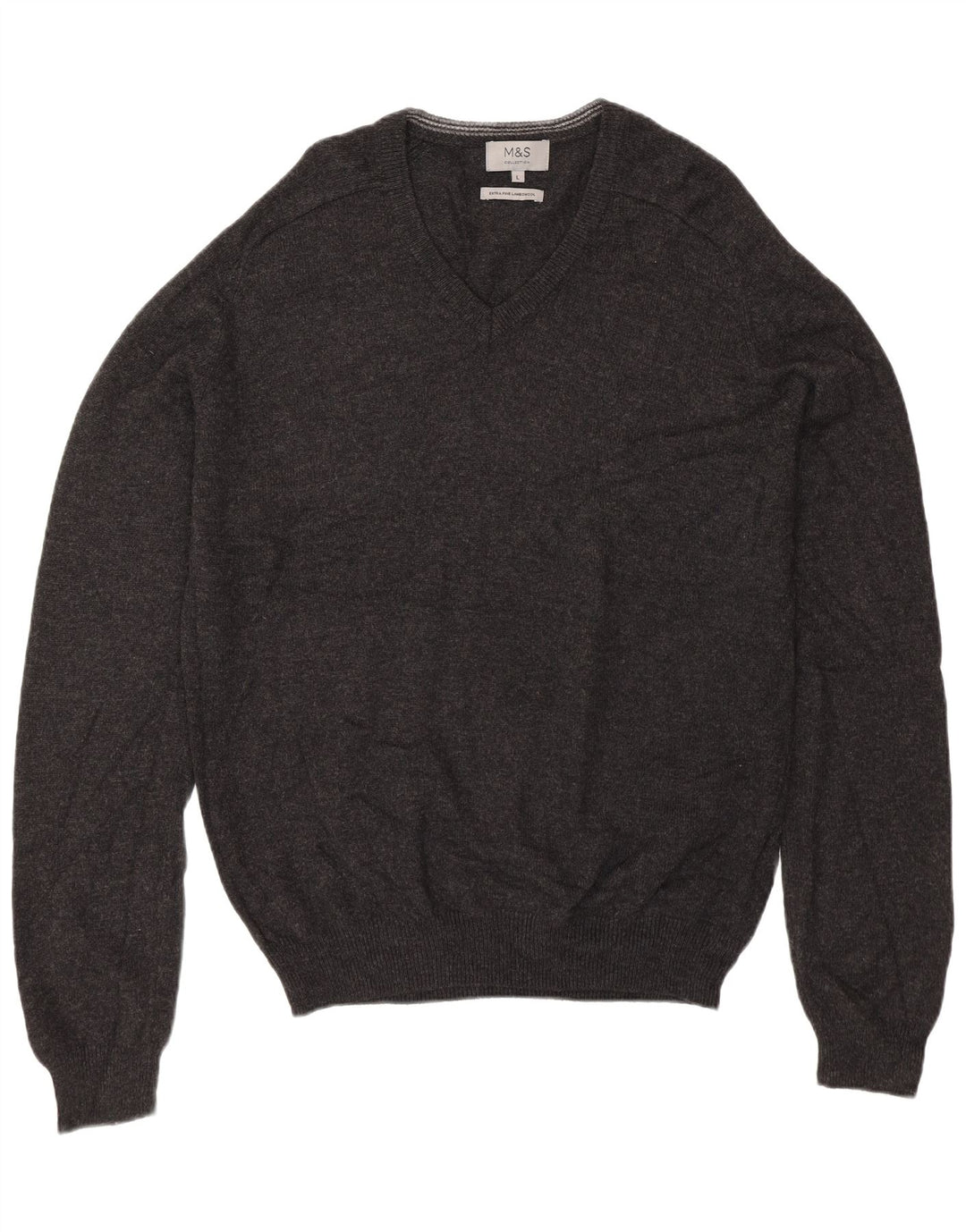 Marks & Spencer Jersey con Cuello en V para Hombre de Lana de Cordero Gris Grande