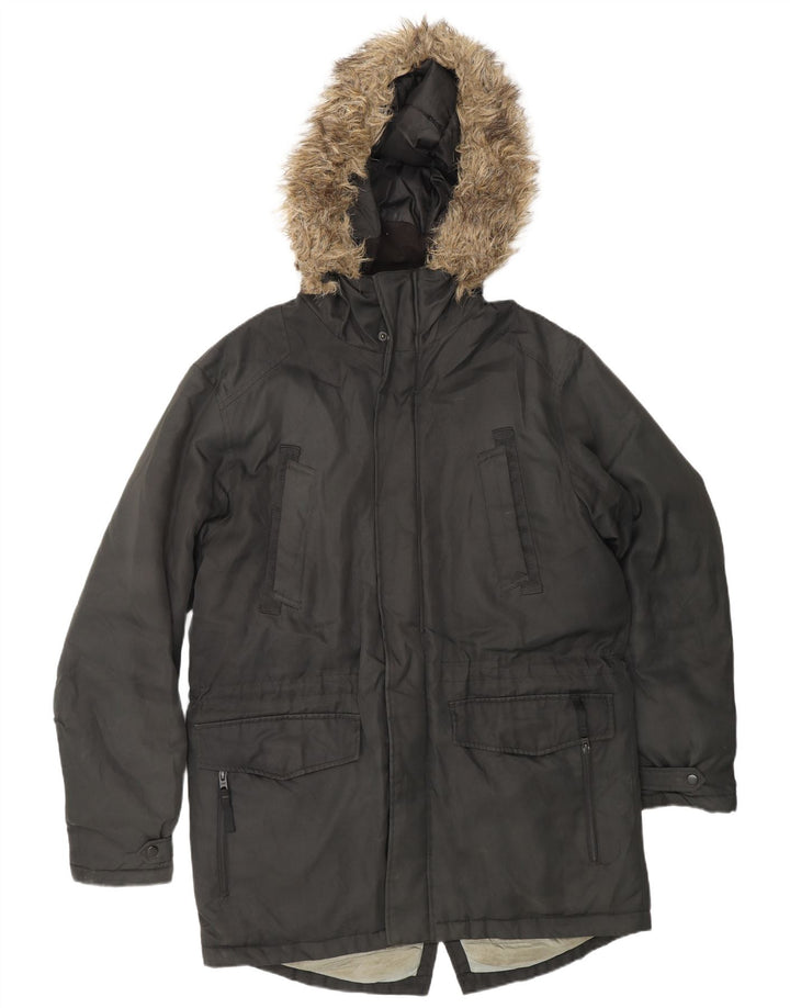 JACK & JONES Chaqueta parka con capucha para hombre UK 40 Large Black
