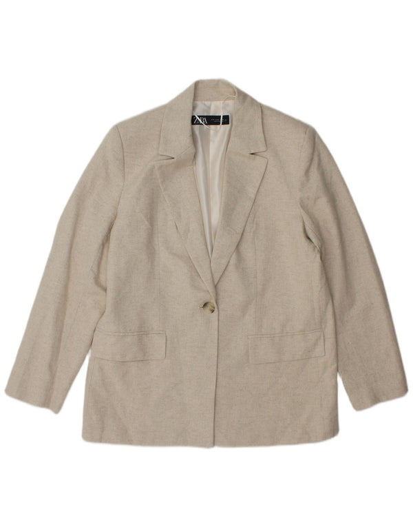 Zara Chaqueta tipo blazer con 1 botón para mujer, Reino Unido 44, Acetato de espiga beige mediano