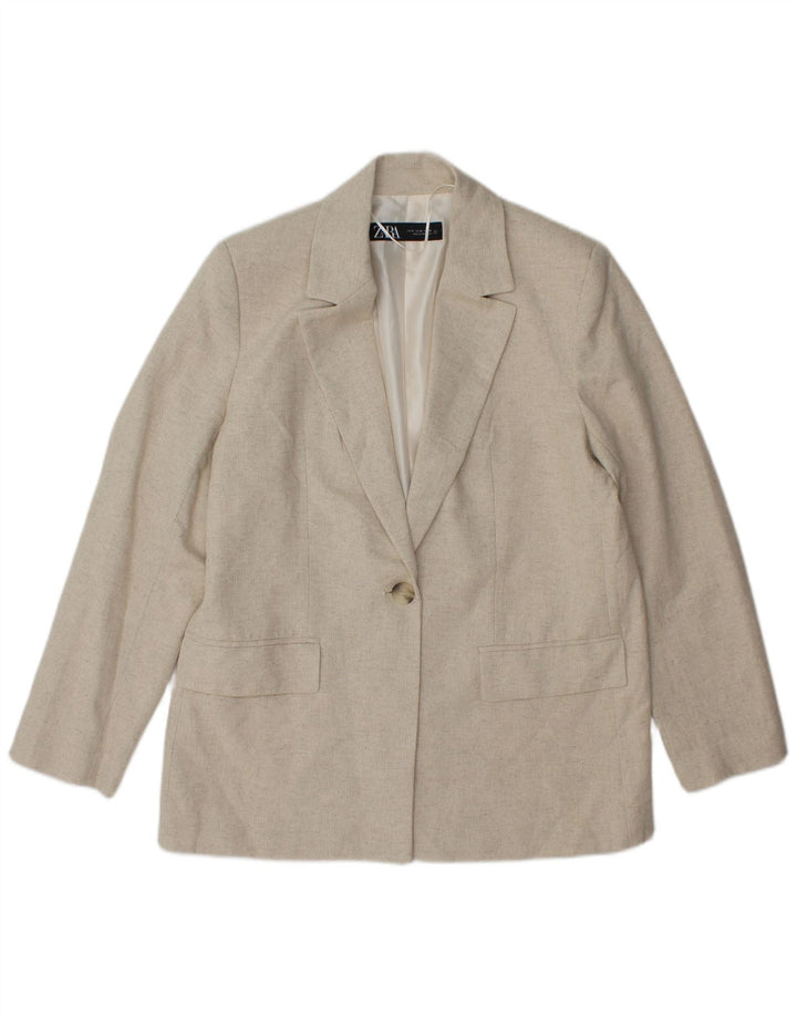 Zara Chaqueta tipo blazer con 1 botón para mujer, Reino Unido 44, Acetato de espiga beige mediano
