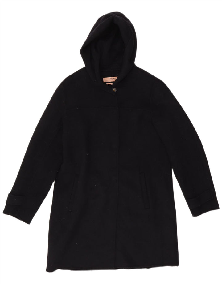 Zara Mujer Abrigo Con Capucha UK 44 Mediano Negro