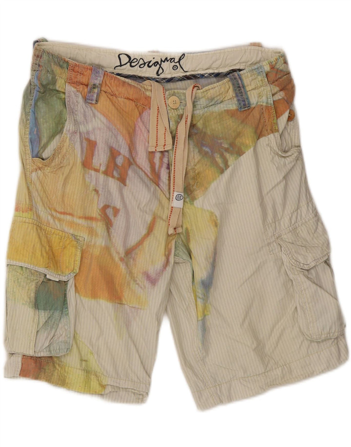 Desigual Mens Graphic Cargo Shorts EU 42 Medium W34 Algodón Beige