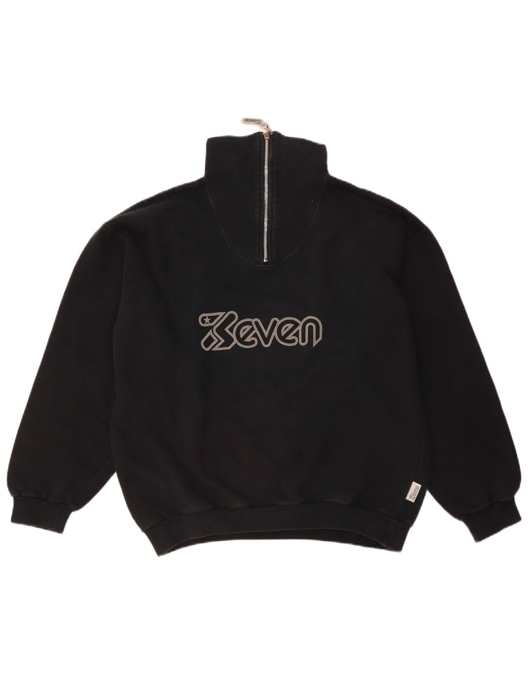 SEVEN 7 Hombre Sudadera con gráfico y cuello con cremallera Jumper Large Azul marino Algodón