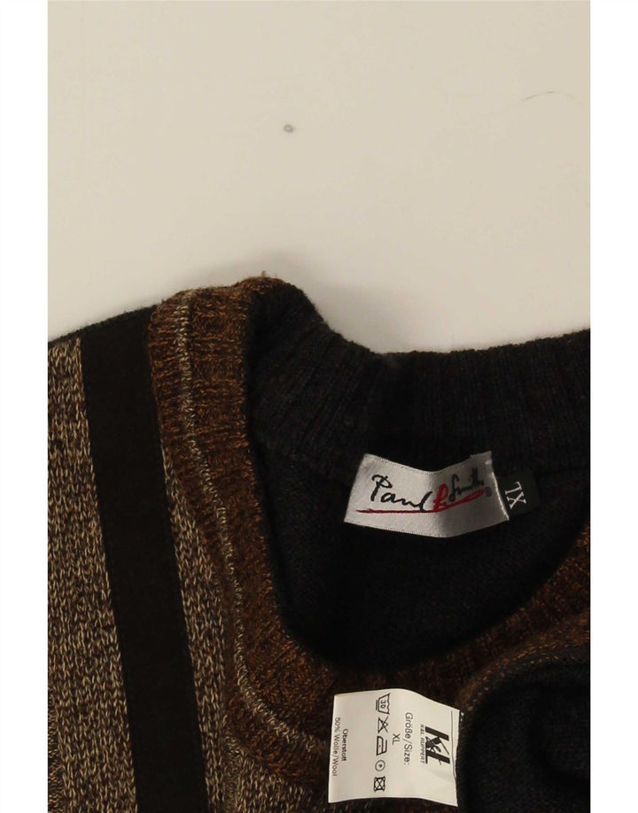 Vintage hombres cuello redondo jersey suéter XL multicolor colorblock lana