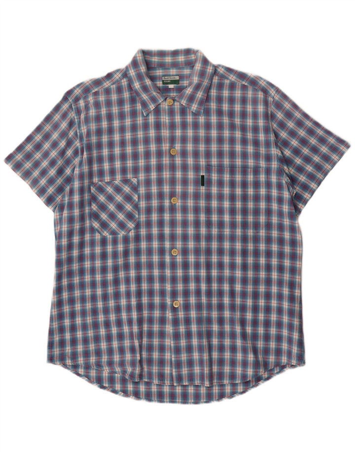 Camisa de manga corta para hombre Paul Smith de algodón a cuadros azules grandes