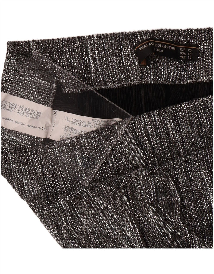 ZARA Mujer Pantalón Capri Pierna Ancha XS W24 L20 Poliéster Plateado