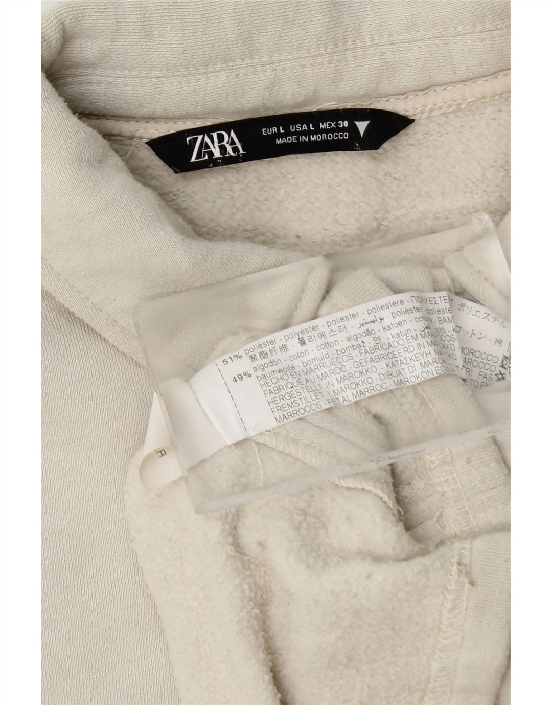 Zara Mujer Crop Polo Neck Sudadera Jumper UK 46 Grande Poliéster Blanco