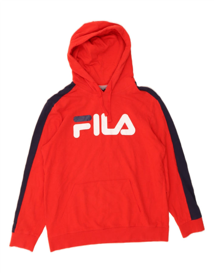 FILA Mens Graphic Hoodie Jumper Medium Red Colourblock Cotton Vintage Fila and Second-Hand Fila from Messina Hembry 