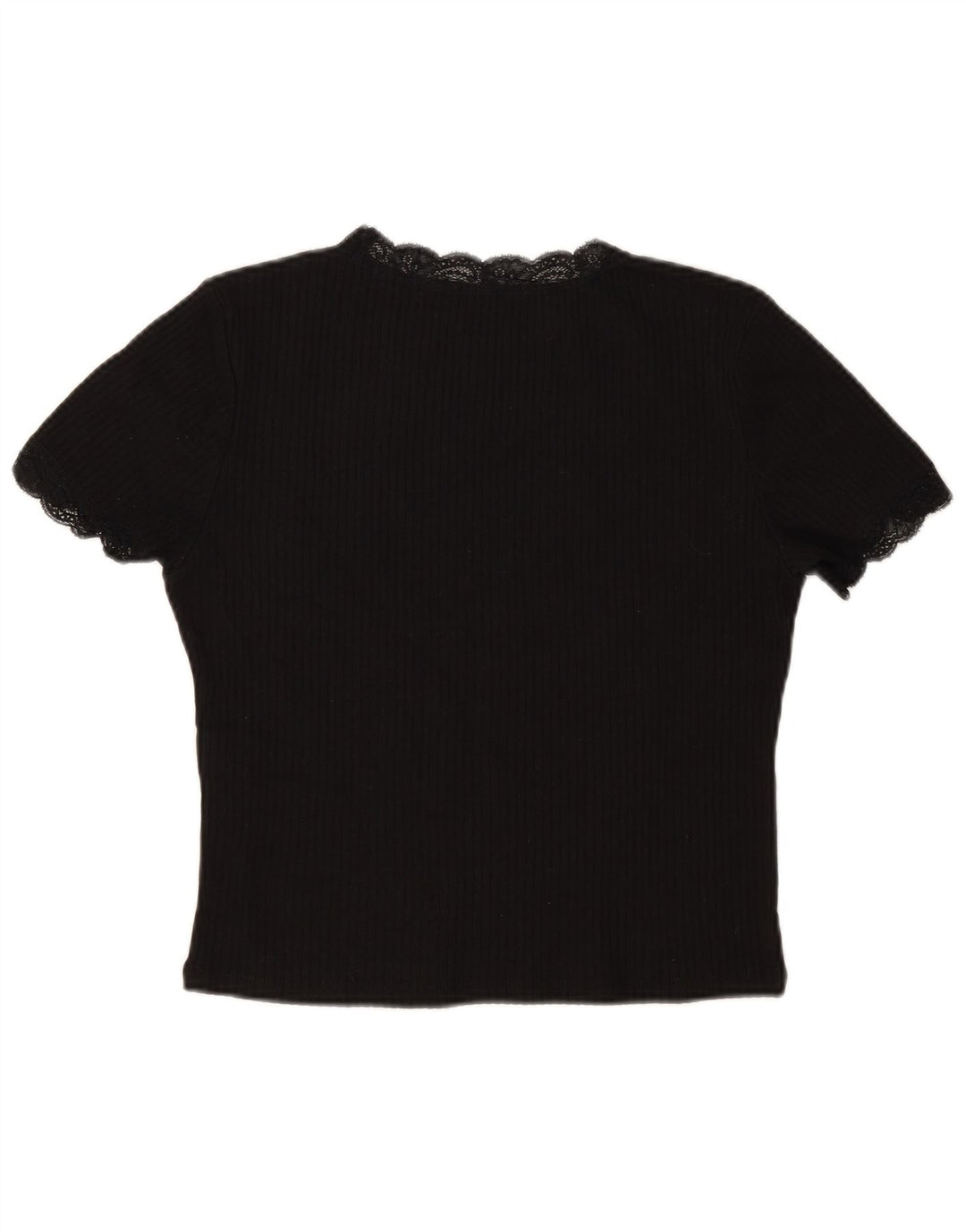 Zara Mujer Crop Blusa Top UK 44 Grande Algodón Negro