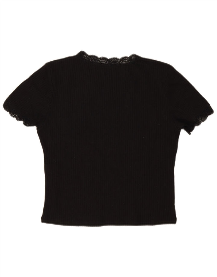 Zara Mujer Crop Blusa Top UK 44 Grande Algodón Negro
