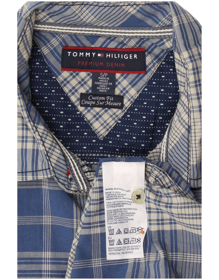 TOMMY HILFIGER Camisa de corte personalizado para hombre, algodón a cuadros azul pequeño