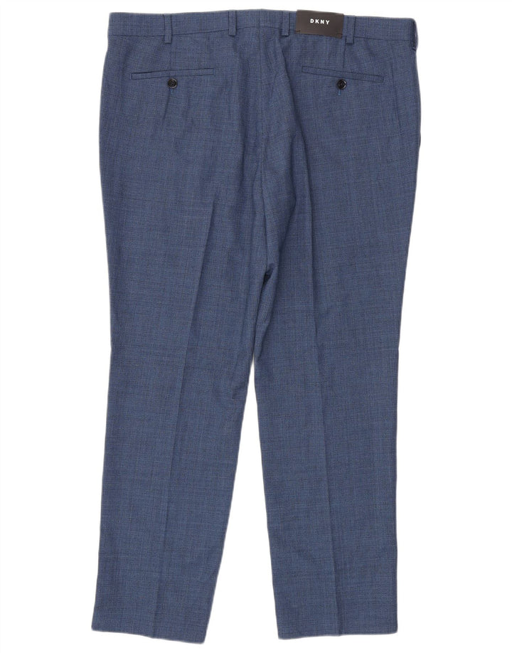 DKNY Pantalón de traje ajustado para hombre W38 L29 Lana azul