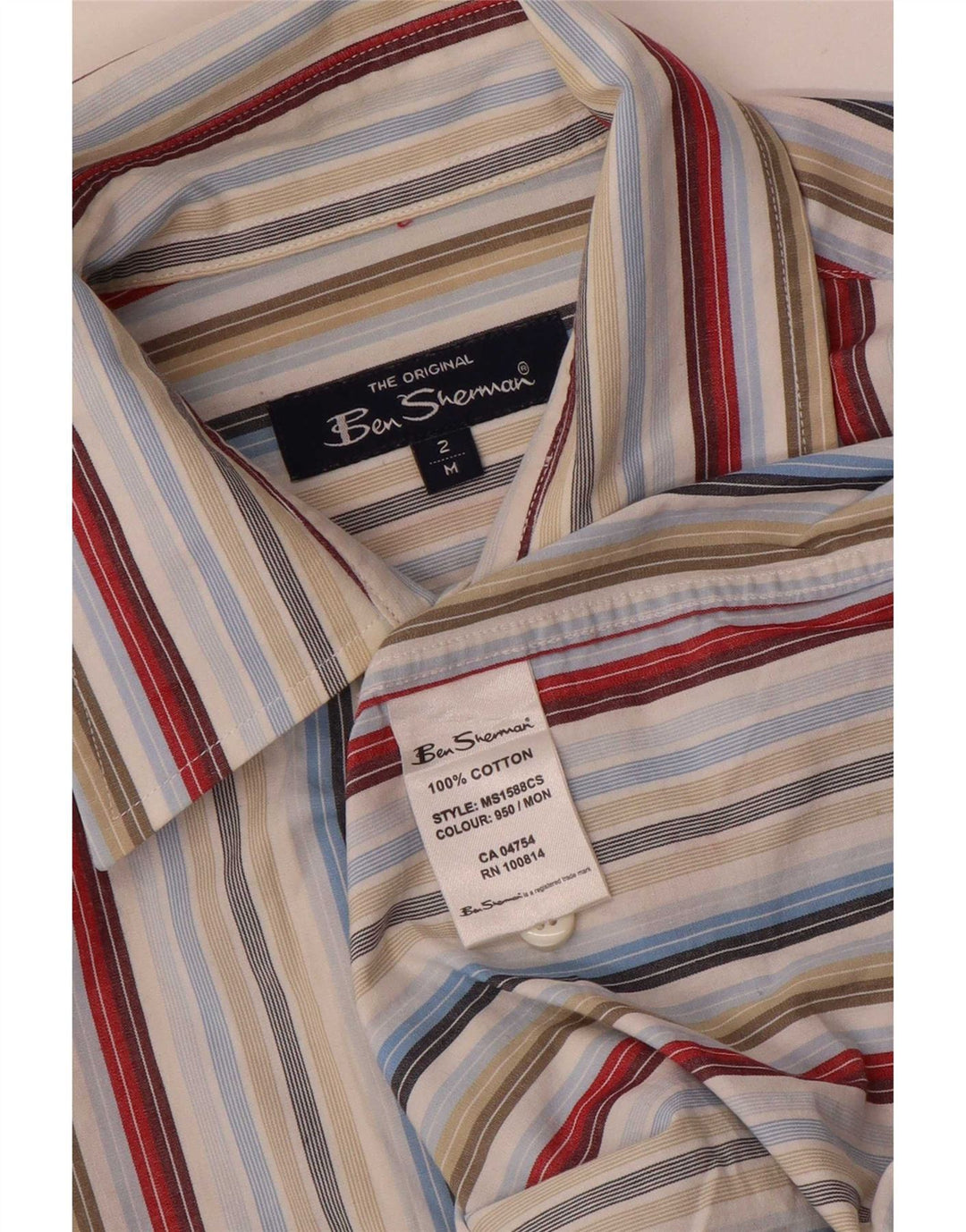 Ben Sherman Camisa de manga corta para hombre de algodón a rayas multicolor mediana