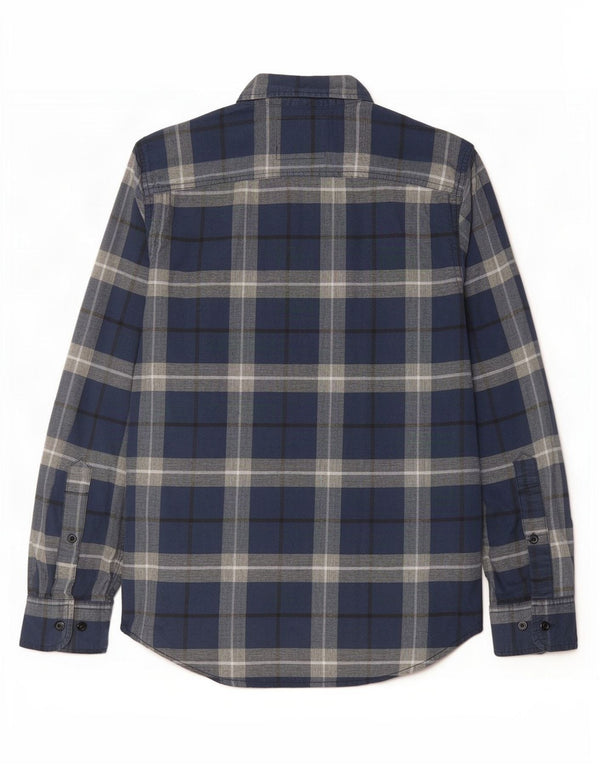 Camisa Hollister Stretch Hombre Pequeña Algodón A Cuadros Azul Marino