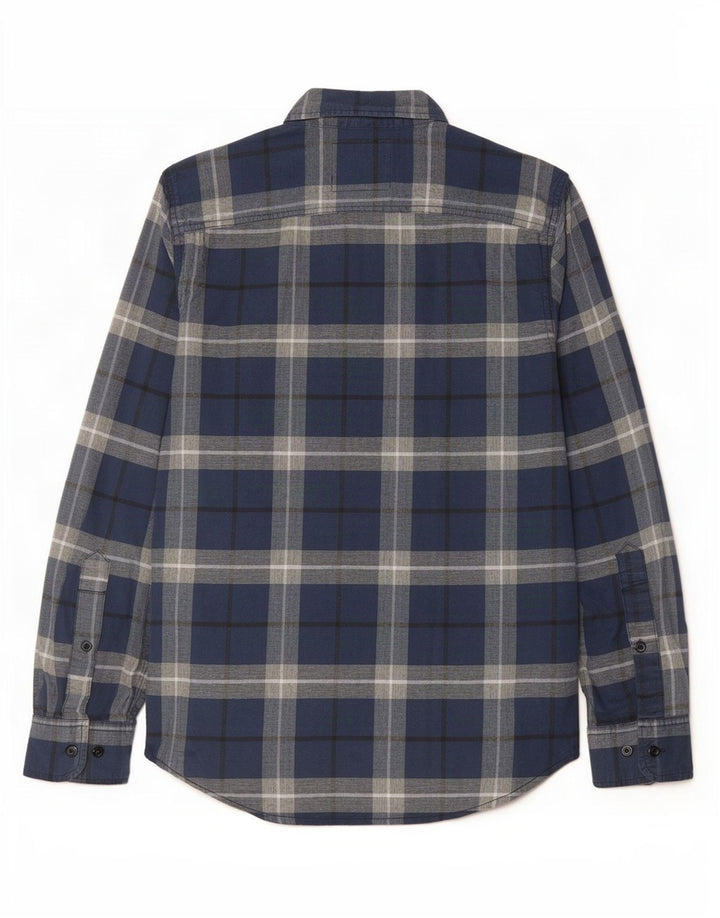 Camisa Hollister Stretch Hombre Pequeña Algodón A Cuadros Azul Marino