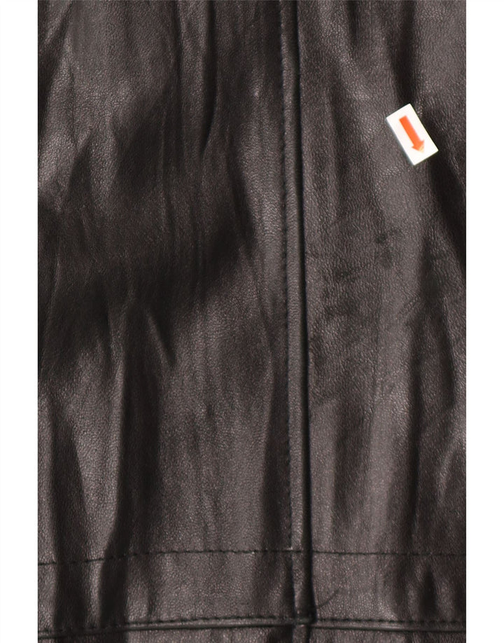 VINTAGE Hombres Loose Fit Abrigo de cuero Reino Unido 38 Cuero Negro Medio