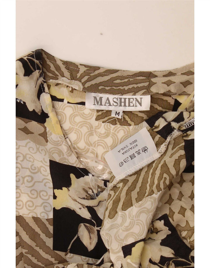 Vintage mujer vestido de té Reino Unido 14 medio beige patchwork seda