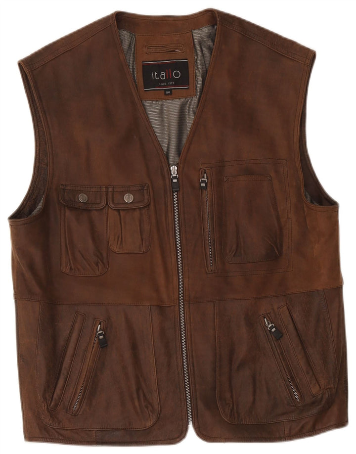 Italo Chaleco de cuero para hombre IT 50 Grande Marrón