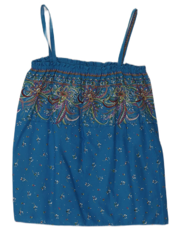 Vintage mujer Cami Top Reino Unido 12 Azul Medio Floral