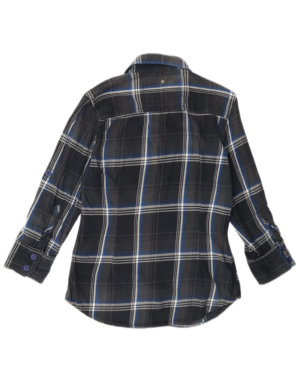 Camisa de franela Superdry para mujer, talla 44, algodón a cuadros azul marino mediano