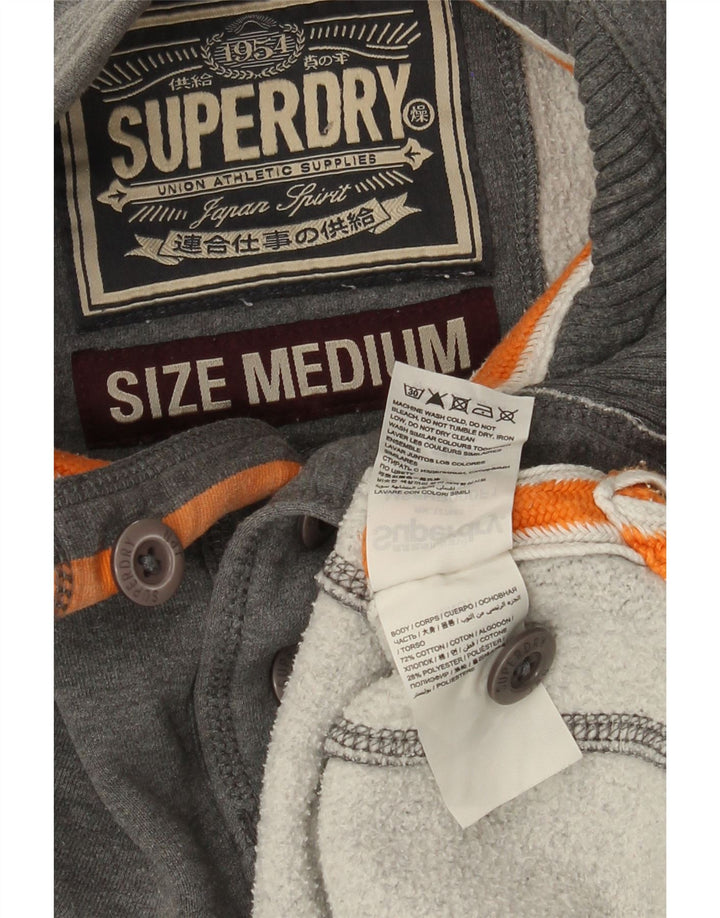 Superdry Sudadera con cuello y botones para hombre, jersey de algodón gris medio